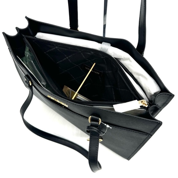 Michael Kors Large MF Pocket Shoulder Tote Bag & Continental Wallet Black/Gold - Picture 7 of 15